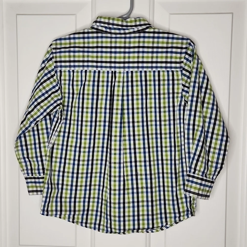 𝅺gymboree White Blue Green Plaid Shirt Size 3T